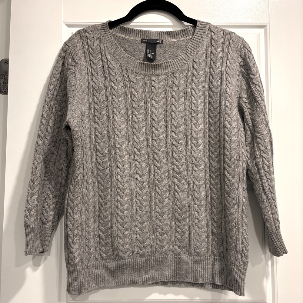 H&M Basic 3/4 Sleeve Cable Knit Sweater Wool Blend Womens Small Fisherman‎ Beach